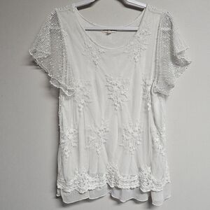 Song N Spirit Cotton Fairy White Crochet Gauzy Blouse TShirt